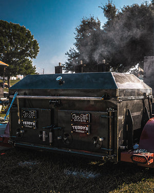 Top Texas BBQ Joint Teddy's BBQ uses Cen-Tex Smokers custom Low Country Cooker for direct heat and smoker. 