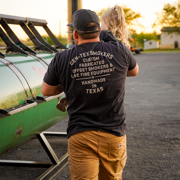 Comfortable black Cen-Tex Smokers T-shirt, a must-have for Texas BBQ lovers and outdoor cooking events.